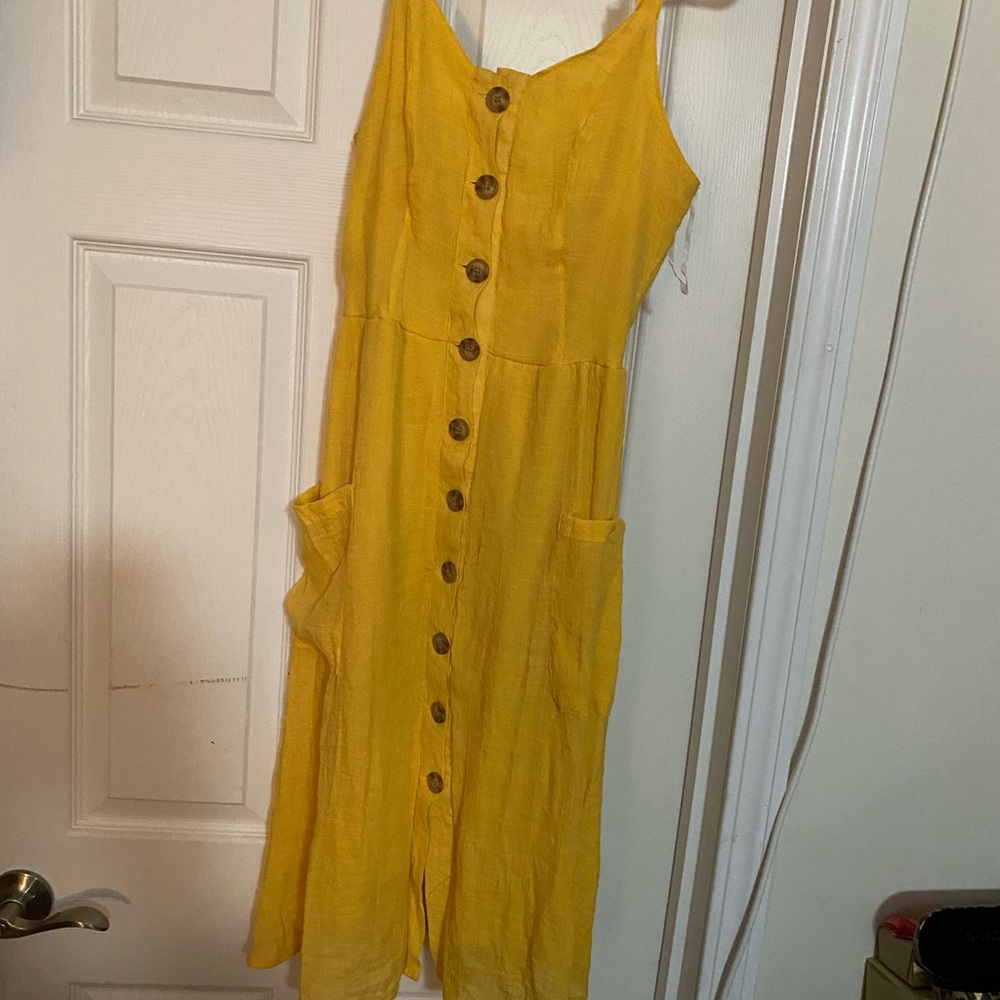 Mlle Gabrielle Mustard Button-Front Midi Sundress